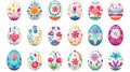 vector illustration set, beautiful handpainted easter eggs isolated on a white background. Beautiful design element.