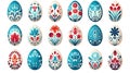 vector illustration set, beautiful handpainted easter eggs isolated on a white background. Beautiful design element