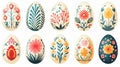 vector illustration set, beautiful handpainted easter eggs isolated on a white background. Beautiful design element