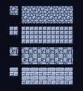 Vector illustration - set of 8 bit 16x16 stone and metal texture. Pixel art style game background seamless pattern