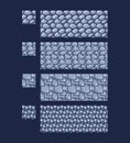 Vector illustration - set of 8 bit 16x16 stone wall brick texture. Pixel art style game background seamless pattern grey