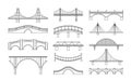 Vector illustration set of bridges icons. Types of bridges. Linear style icon collection of different bridges. Possible