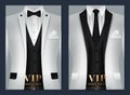 Vector illustration of Set of business card templates with suit and tuxedo Royalty Free Stock Photo