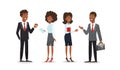 Vector illustration set of business characters. Collection of African American businessmen and businesswomen talking and