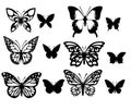 Vector illustration of a set of butterflies on a white background