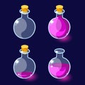 Vector illustration. Set of Cartoon Bottles potion.