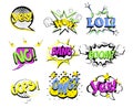 Vector illustration set of cartoon, pop art comic speech bubbles with popular words. Colored Pop Art and pin up style Royalty Free Stock Photo