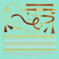 Vector illustration set of chains, straps and belts in golden and silver colors, braid and pendant. Fashion jewelry Royalty Free Stock Photo