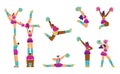 Cheerleader team stunts and poses vector set