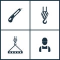 Vector Illustration Set Cinema Icons. Elements of Office Knife, Hook and Worker icon