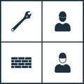 Vector Illustration Set Cinema Icons. Elements of Wrench, Bricks wall and Worker icon