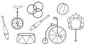 vector illustration set of circus equipment, accessories for circus, for circus performance