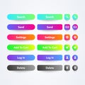 Vector illustration set of clean colorful web app buttons with symbols, text and cool gradient color in different sizes Royalty Free Stock Photo