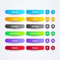 Vector illustration set of clean colorful web app buttons with symbols, text and cool gradient color in different sizes Royalty Free Stock Photo