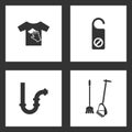 Vector Illustration Set Cleaning Icons. Elements of dirty laundry, do not disturb, Pipes and Broom and dustpan icon
