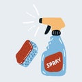 Vector illustration of Set of cleaning service suppleis, cleaning spray and spoonge on white backround. Royalty Free Stock Photo