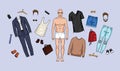 Vector illustration of a set of clothes and accessories for men.