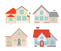 Vector illustration set of colorful flat residential houses. Town house cottage. Building set isolated on white