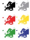 Set of Colorful Maps of Europe With Countries on White Background Royalty Free Stock Photo