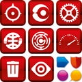 Set of concept icons on square buttons. Geometric style. Royalty Free Stock Photo