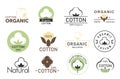 Vector illustration set of cotton logos, eco fabric, organic cotton logos collection isolated on white background.