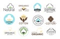 Vector illustration set of cotton logos, eco fabric, organic cotton logos collection isolated on white background.