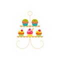 Vector illustration. set of cupcakes on cake stand isolared on white background. vector design template. A selection of