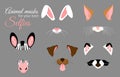 Vector illustration set of cute animal ears and nose masks for selfies, pictures and video effect. Funny animals faces Royalty Free Stock Photo