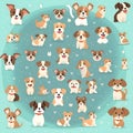 Vector illustration of a set of cute cartoon dogs in different poses Royalty Free Stock Photo