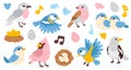 set of cute doodle birds