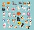 Vector illustration set of cute and funny cartoon pet characters. Different breed of dogs and cats