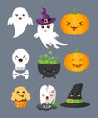 Vector illustration set of cute halloween elements, characters and icons for your design isolated on grey color Royalty Free Stock Photo