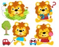 Vector illustration set of cute lions cartoon in activity Royalty Free Stock Photo