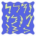 Vector illustration with set of different abstract natural lightning bolts. Royalty Free Stock Photo