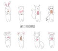Vector illustration set with different animals and sweets Royalty Free Stock Photo