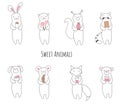 Vector illustration set with different animals and sweets