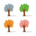 Vector illustration.Set of different colored flat design trees isolated on white background. four season Royalty Free Stock Photo