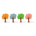 Vector illustration. Set of different colored flat design trees isolated on white background. four season Royalty Free Stock Photo