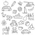 Vector illustration set with different hand drawn items for kids first education