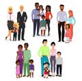 Vector illustration set of different nationals couples and families. People of different races, nationalities white