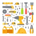 Vector illustration of a set of different tools and appliances for repairs. Tool set. Royalty Free Stock Photo