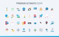 Trendy AI machine learning, smart home and communication digital technology flat color icons set.