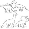 Dinosaurs illustration collection. Vector black and white coloring page