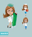Vector illustration. Set of doctors or nurse in different poses. Royalty Free Stock Photo