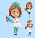 Vector illustration. Set of doctors or nurse in different poses. Royalty Free Stock Photo
