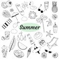 Vector illustration, set of doodle illustrations, summer