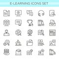 Vector illustration set of E-learning line icons, online education elements in thin line elegant style. minimal web icon