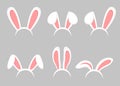 Vector illustration set of Easter bunny cartoon ears. Animal bunny, rabbit mask ears collection in flat cartoon style.