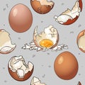 Vector illustration, set of eggs, whole and broken chicken eggs. Blank for designer, logo, icon, label. Isolated on a white Royalty Free Stock Photo