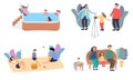 Vector illustration of set of families on vacation